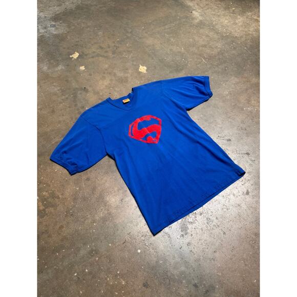 Vintage 80s Superman Shirt Mens Large Blue DC Comics Short Sleeve V Neck USA - L - Picture 14 of 14